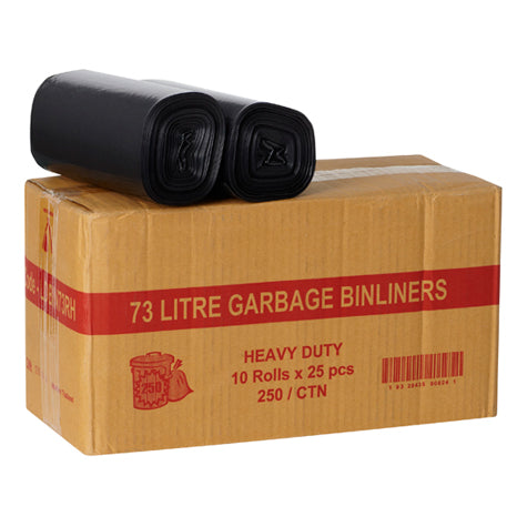 Bin Liners 73L Black on Rolls