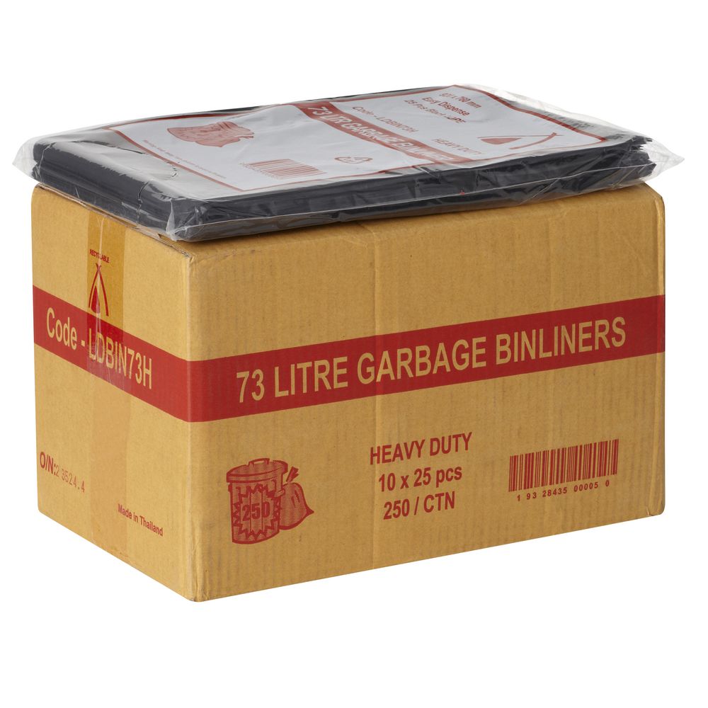 Bin Liners 73L Black Flat Pack