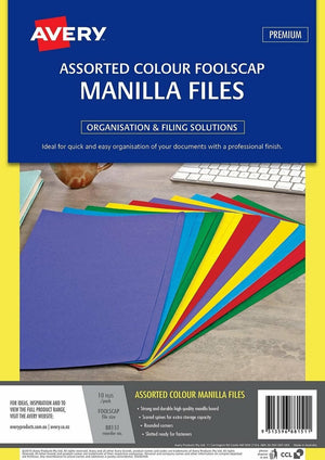 Avery Manilla Folder Foolscap Assorted Colours 20pk