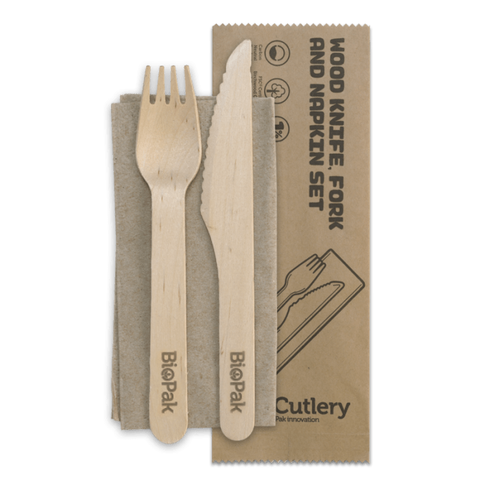 Wooden Fork Knife Napkin Combo